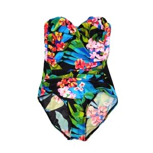 Miraclesuit Floral Ruched One-Piece  Suit Underwir Swimsuit Slimming 10